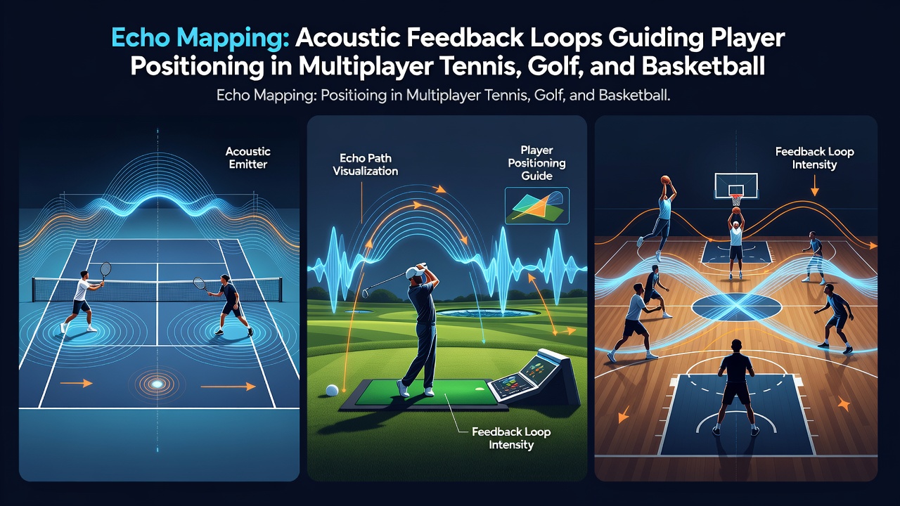 Baseball simulation scene illustrating echo mapping cues during an outfield play