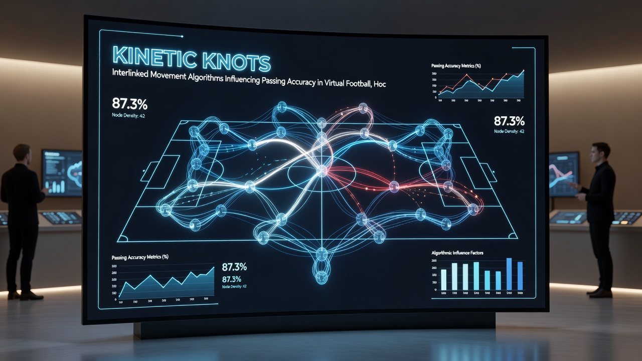 In-game screenshot capturing real-time pass trajectory adjustments driven by kinetic knot calculations during a virtual hockey sequence