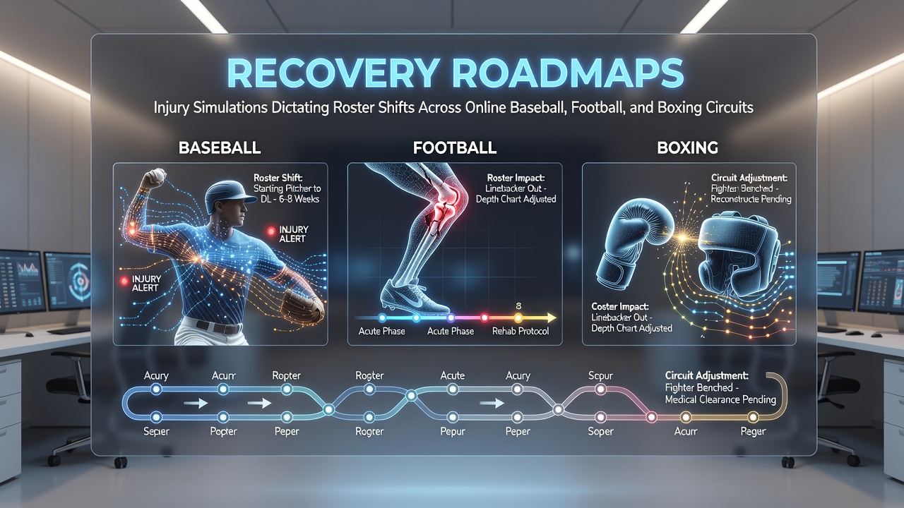 Digital athletes undergoing simulated recovery protocols in online sports platforms