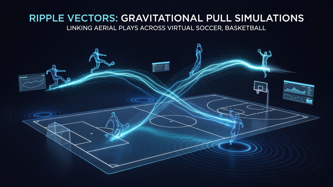 Multiplayer view illustrating connected ripple fields between virtual football punts and soccer headers