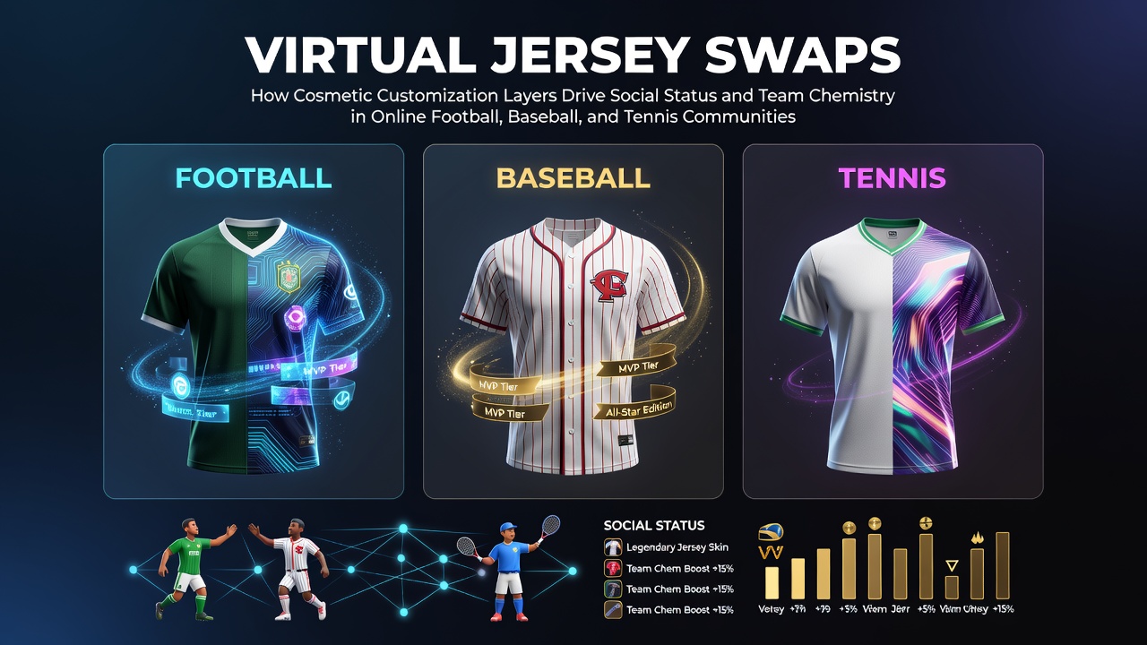 Players displaying customized virtual jerseys during an online football match session
